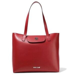 Roberto Cavalli Smooth Red Leather Tote with Top Handles